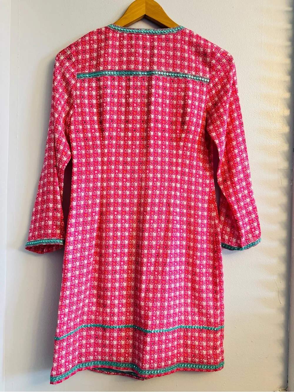 Vineyard Vines NWT Embroidered Beaded Tunic Dress Silk Geometric Print SZ 0